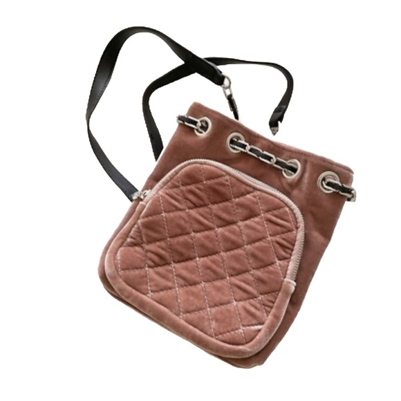 FREE PEOPLE ~ Elegant Brownish Pink Velour Quilted Backpack w/Silver Tone Chain main image 7